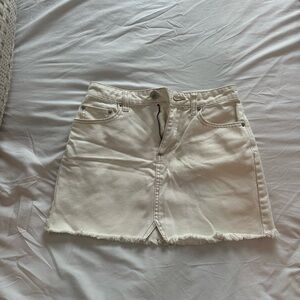 BDG Cream Frayed Hem Denim Mini Skirt